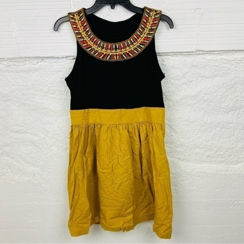 TIANA B. mustard yellow line sleeveless mini boho western dress size 12